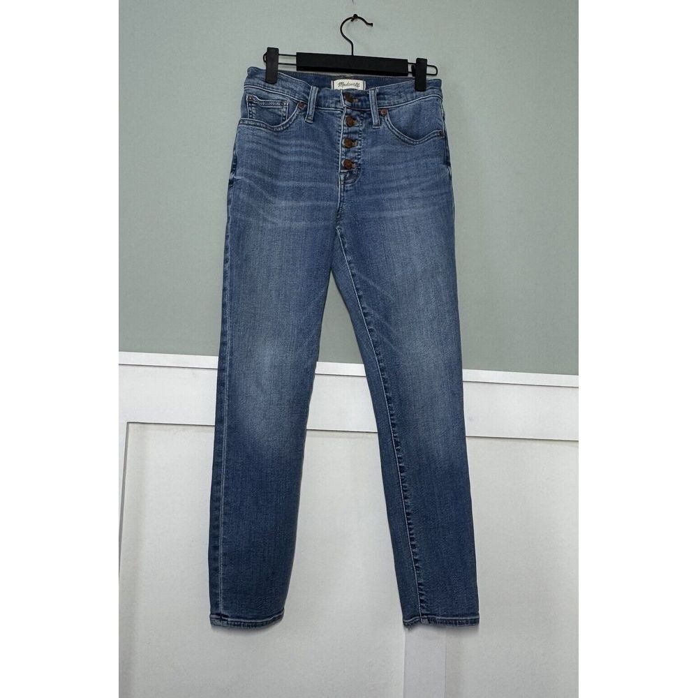 Madewell 9'' Mid-Rise Skinny Crop Womens 26 Blue Medium‎ Wash Button Fly